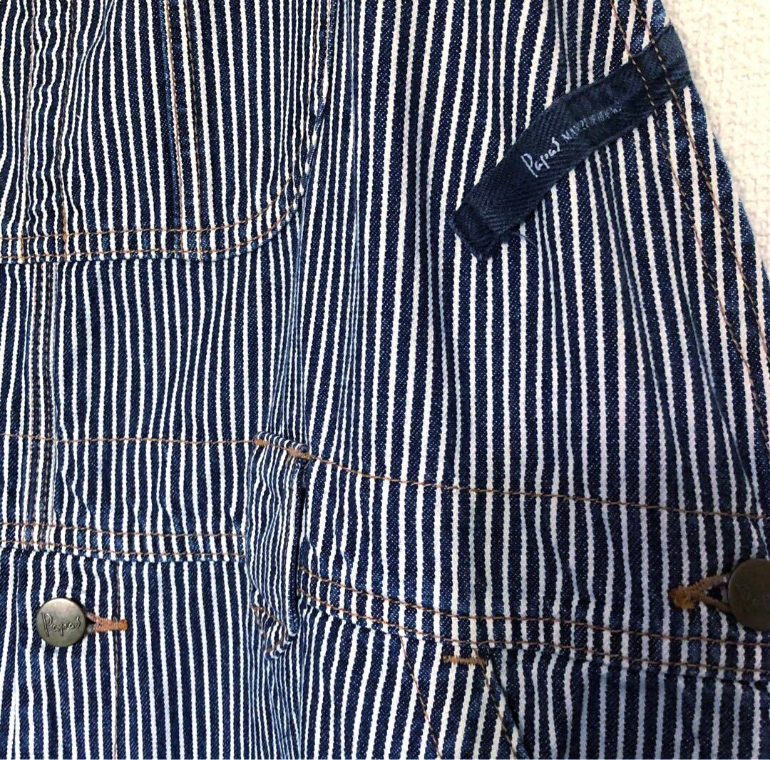 PAPAS パパス ヒッコリー オーバーオール 紺×白　M〜L メンズ　美品