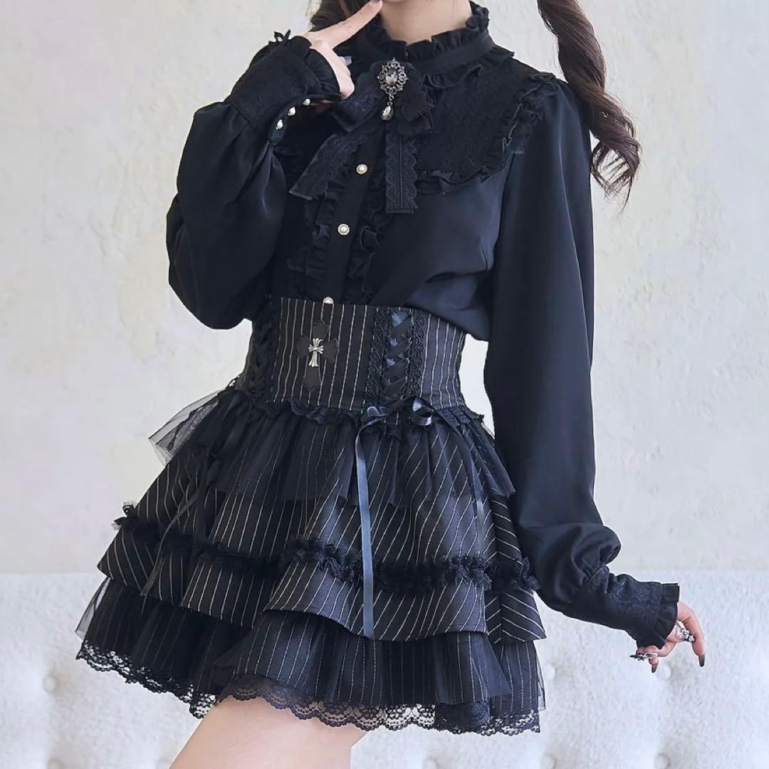 地雷 マーズ リボン ブラウス 十字架 ティアード スカート セットアップ ❤︎