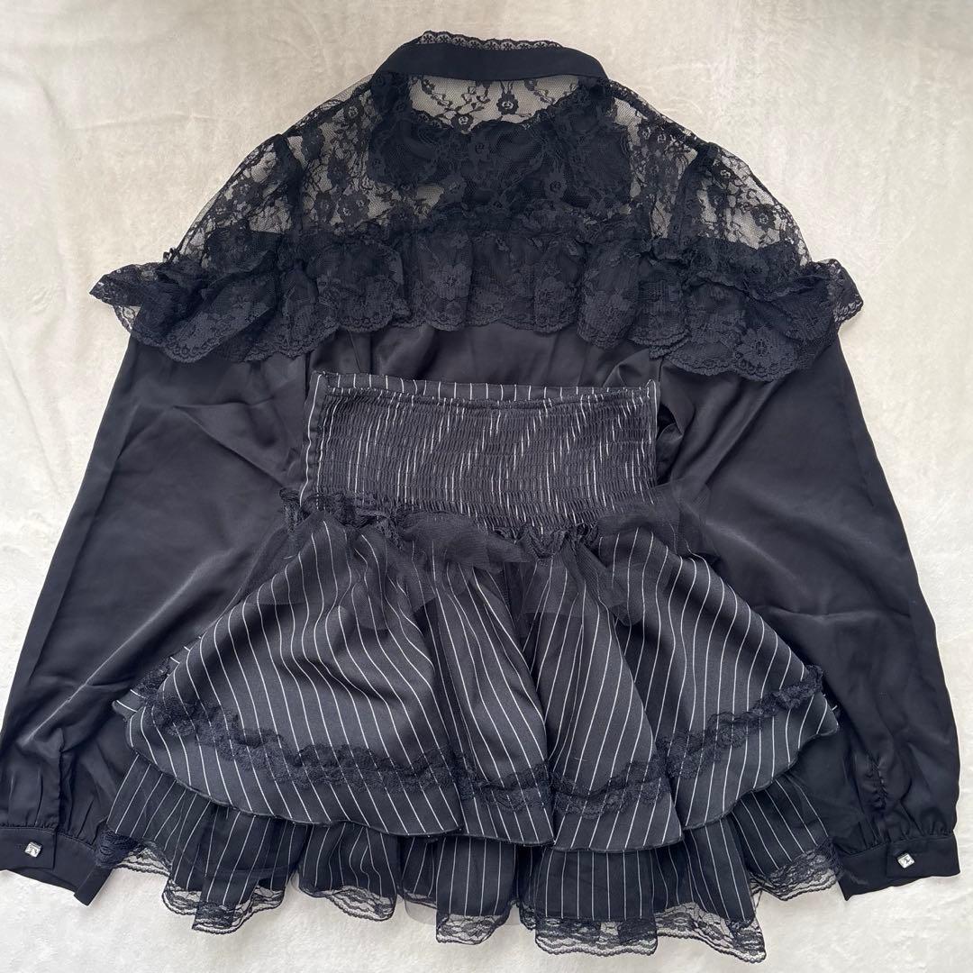 地雷 マーズ リボン ブラウス 十字架 ティアード スカート セットアップ ❤︎