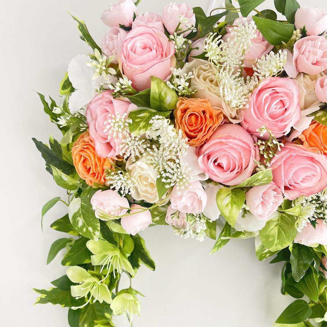 春を纏う 薔薇咲き誇るエレガントアーチリース｜光触媒フラワー｜玄関・インテリア