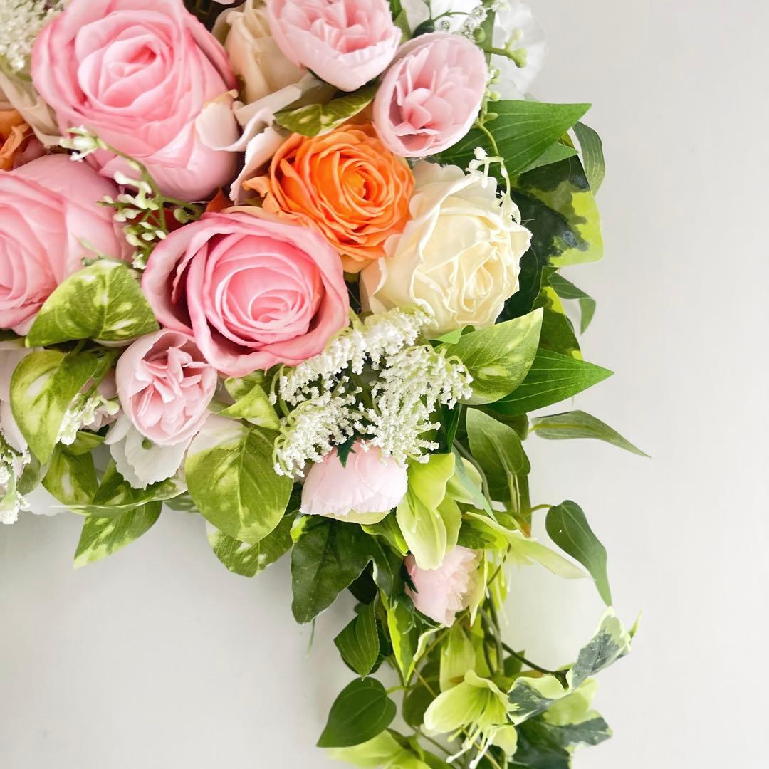 春を纏う 薔薇咲き誇るエレガントアーチリース｜光触媒フラワー｜玄関・インテリア