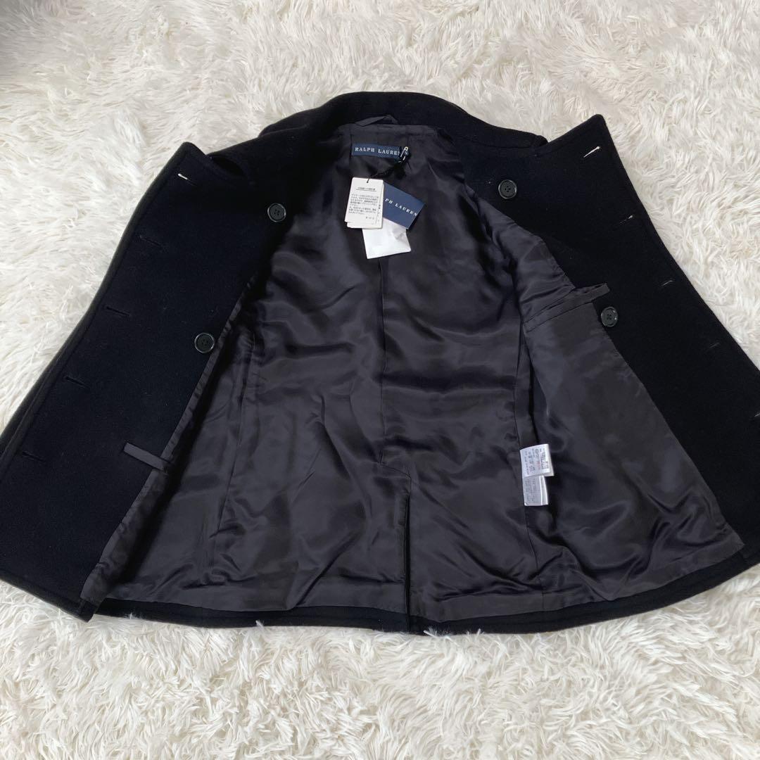 新品　レディースピーコート　ダブルブレスト ウールコート 黒　S