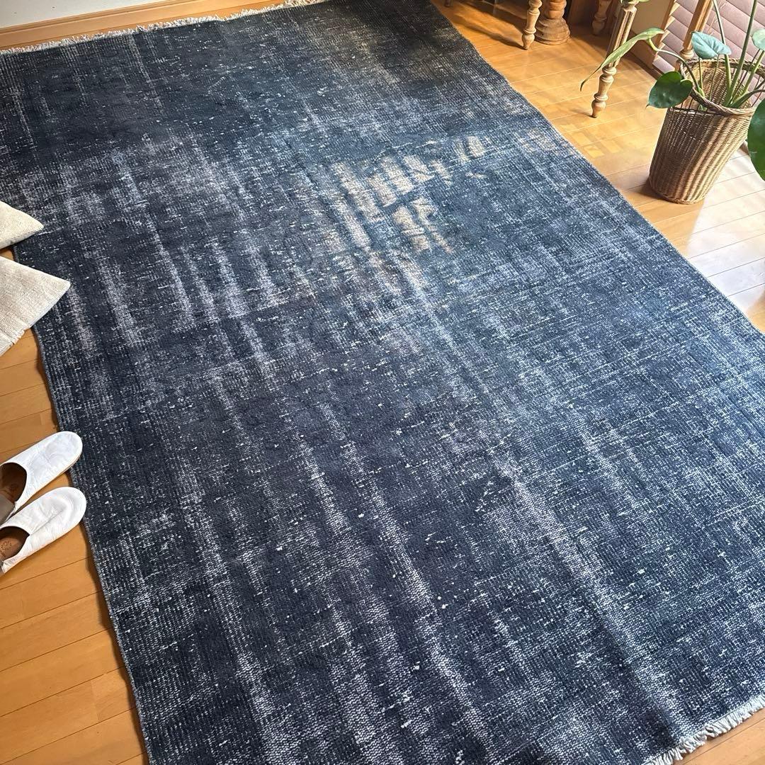 超大判161×261 レア藍色ブルー　オーバーダイ　トルコヴィンテージラグ