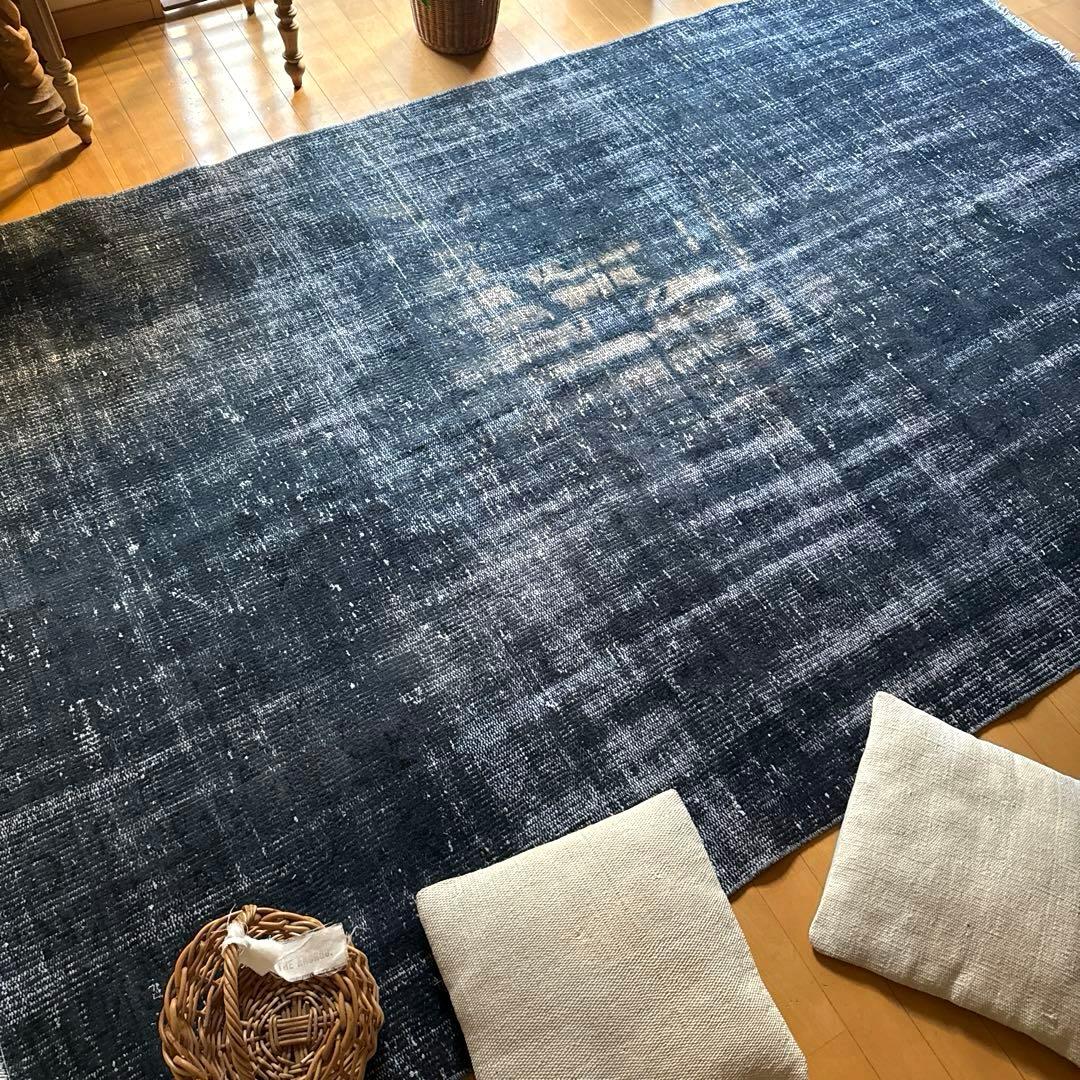 超大判161×261 レア藍色ブルー　オーバーダイ　トルコヴィンテージラグ