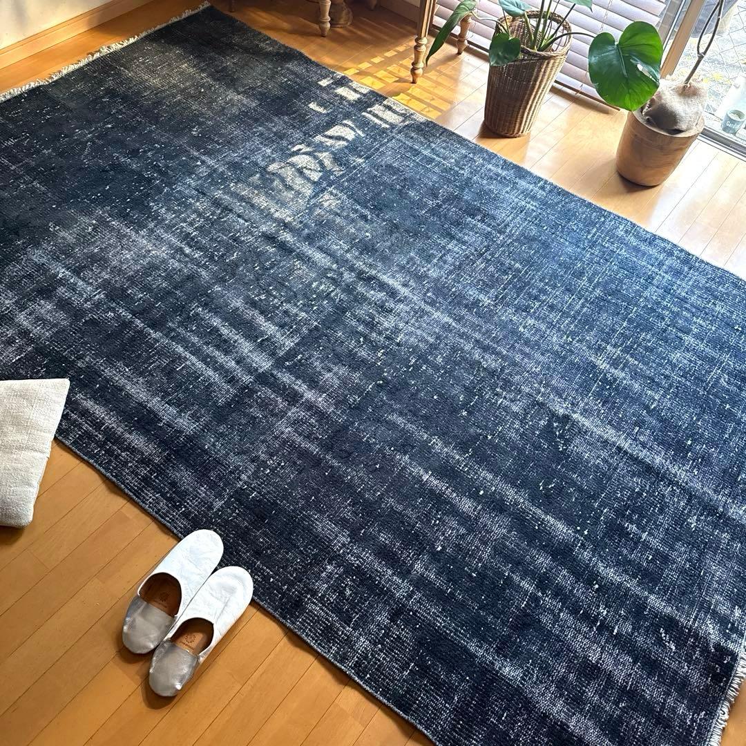 超大判161×261 レア藍色ブルー　オーバーダイ　トルコヴィンテージラグ