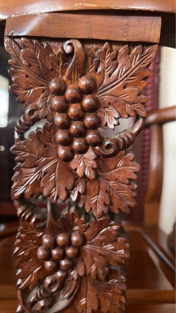 アンティーク 葡萄彫刻 在庫3脚 椅子 チェア アームチェア 最高級 職人手彫り