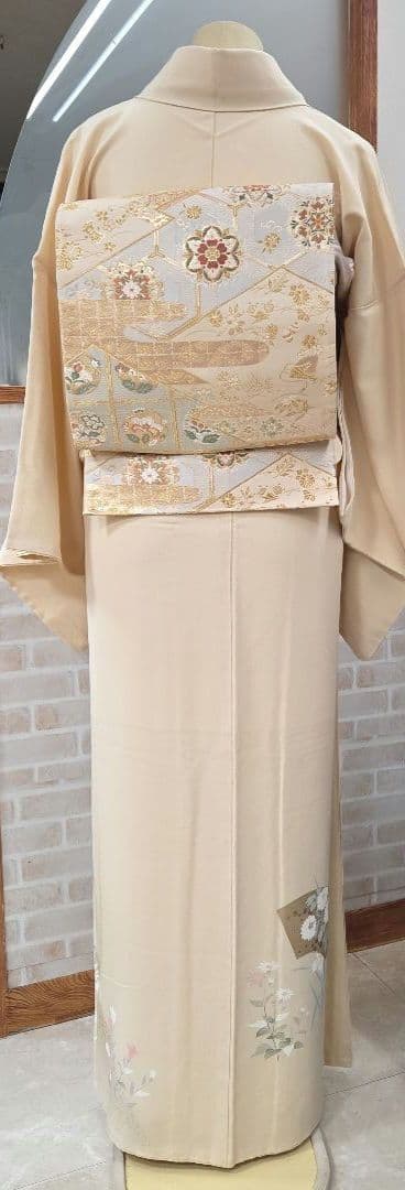 トールサイズ作家物付け下げ訪問着4点フルセット、着物、袋帯、帯締め、帯揚げ