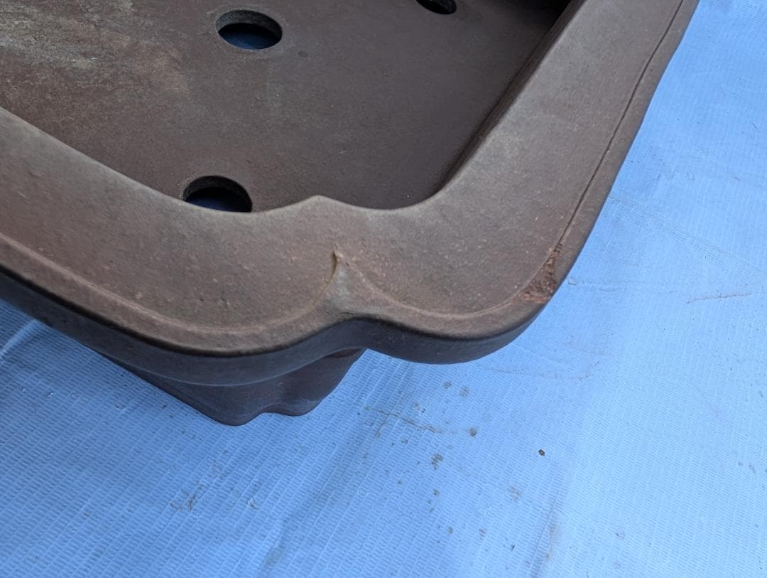 【周宝山】大型盆栽鉢 長方形 外寸59×45.5×高さ13cm ヒビあり