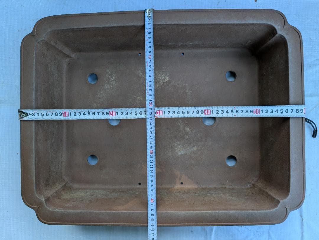 【周宝山】大型盆栽鉢 長方形 外寸59×45.5×高さ13cm ヒビあり