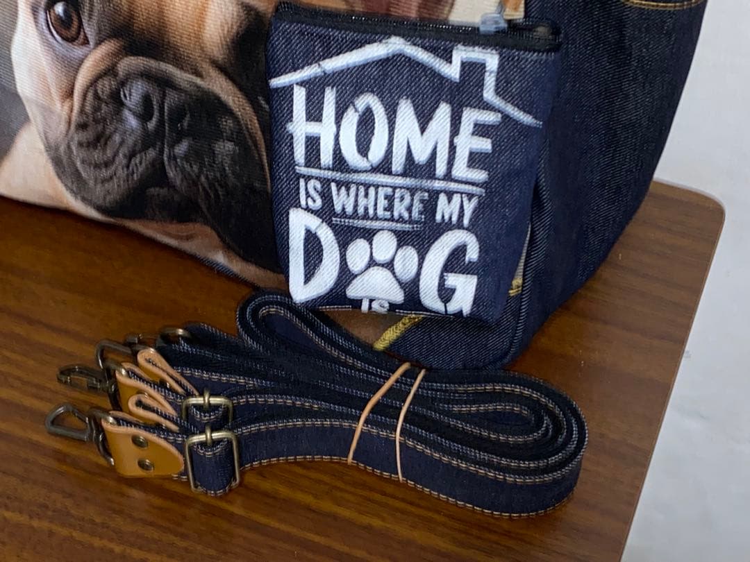 ☆岡山デニム☆フレンチブルドッグ☆特大ステンシル☆4wayあおりバッグ