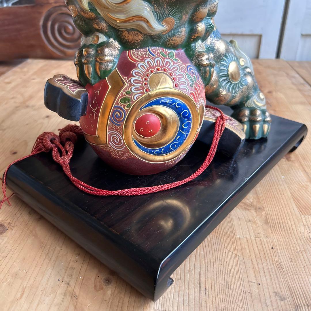 九谷焼　狛犬　獅子　打出の小槌　金運　魔除け　風水　台座付き　希少カラー　縁起物