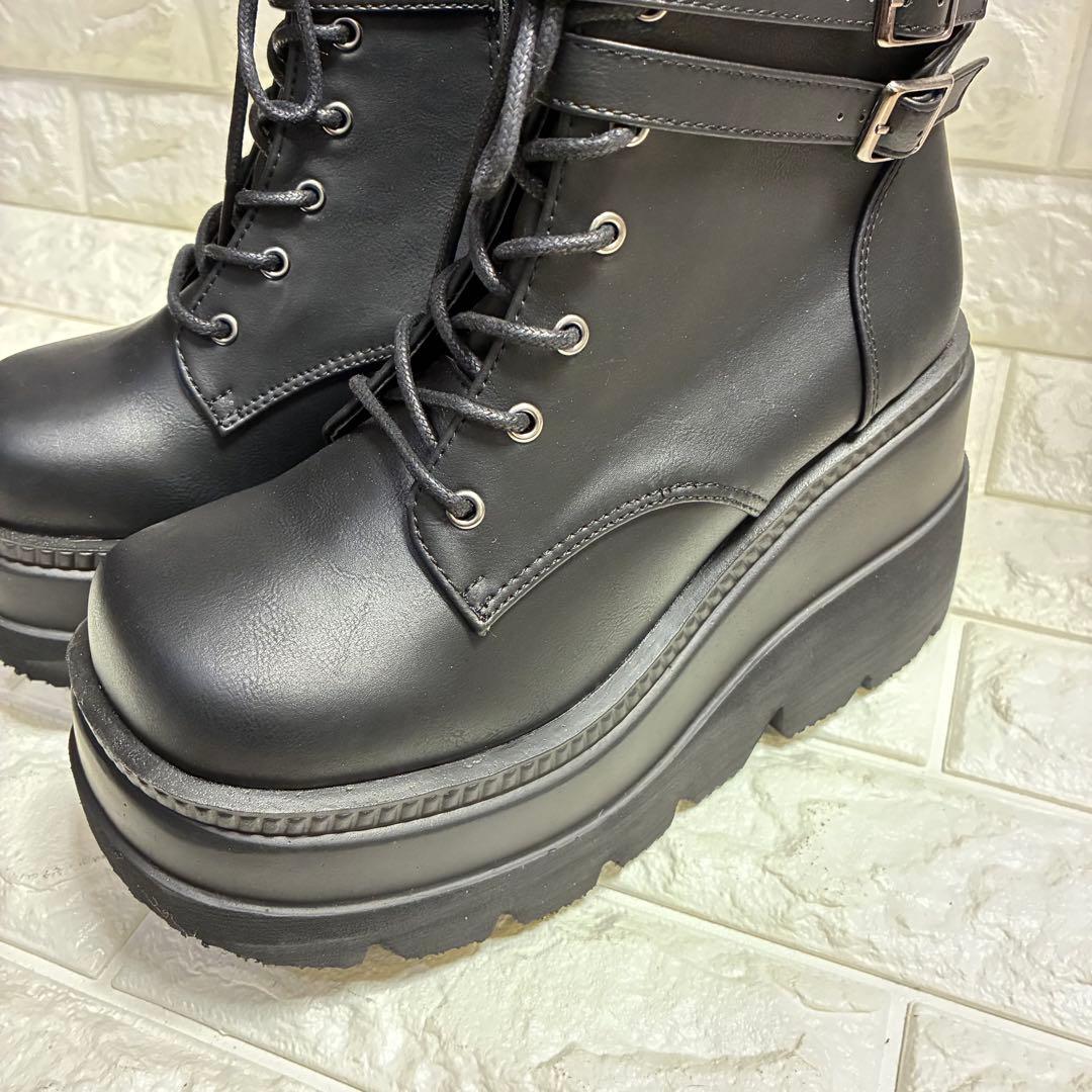 【一回使用】Demonia デモニア 厚底ブーツ 黒25cm US9