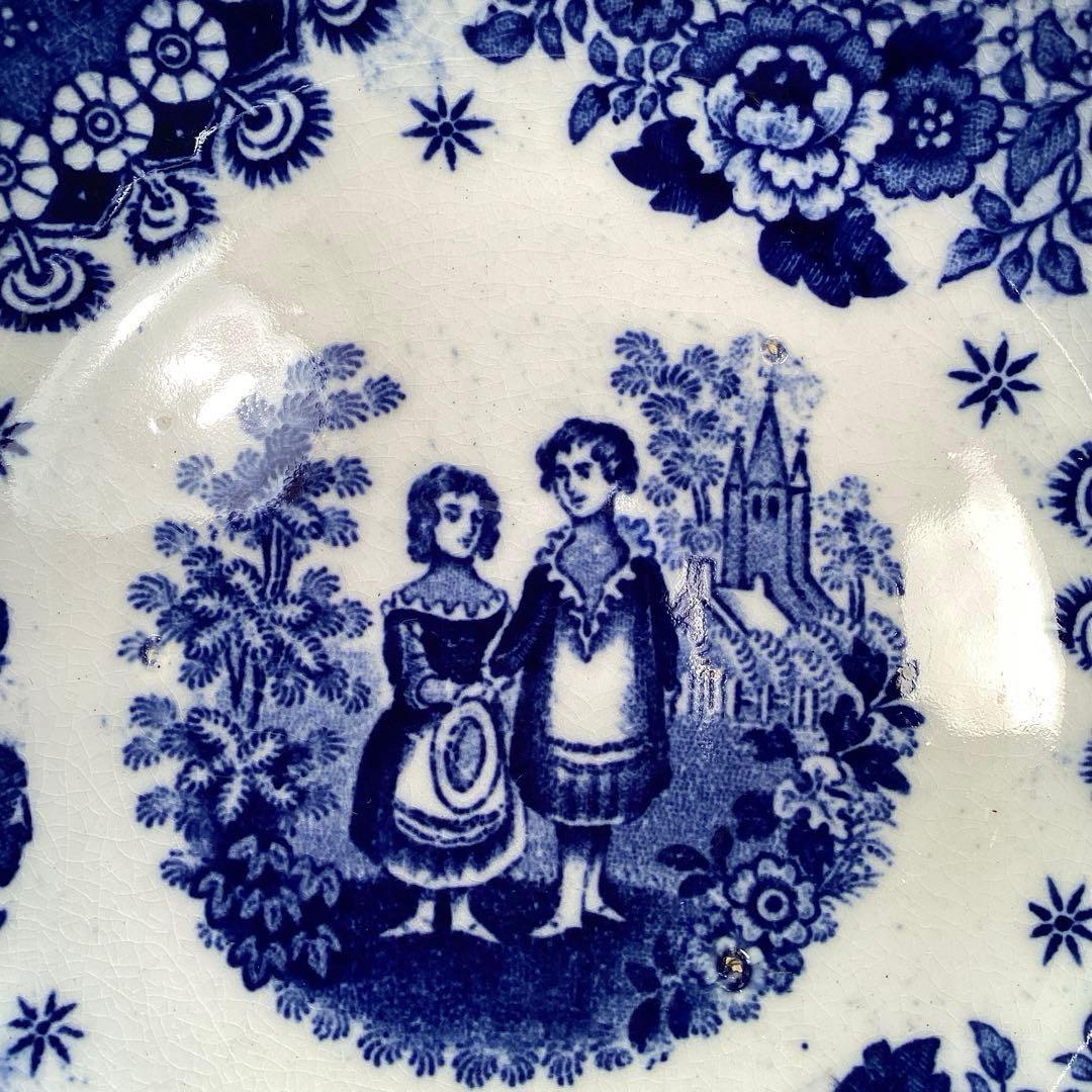 A926 オランダ　ボッホ.フレール窯　オランダ皿　少年少女　青絵￼