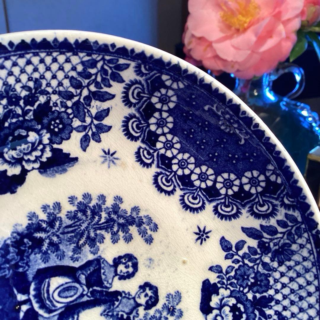 A926 オランダ　ボッホ.フレール窯　オランダ皿　少年少女　青絵￼