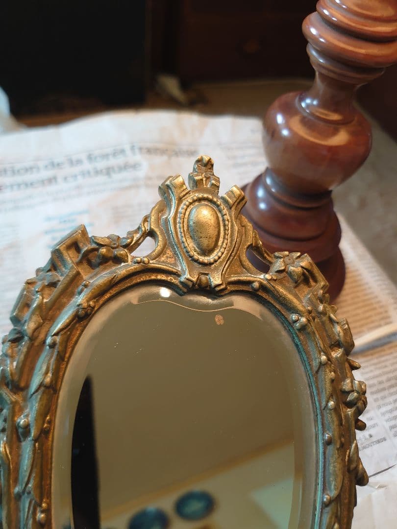 フランスアンティーク ルイ15世 ハンドミラー 青銅製
