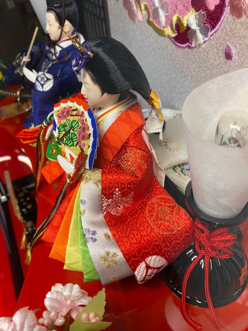 雛人形　五人飾り円型アクリルケース入・間口約４４×奥約２３×高約４５㎝