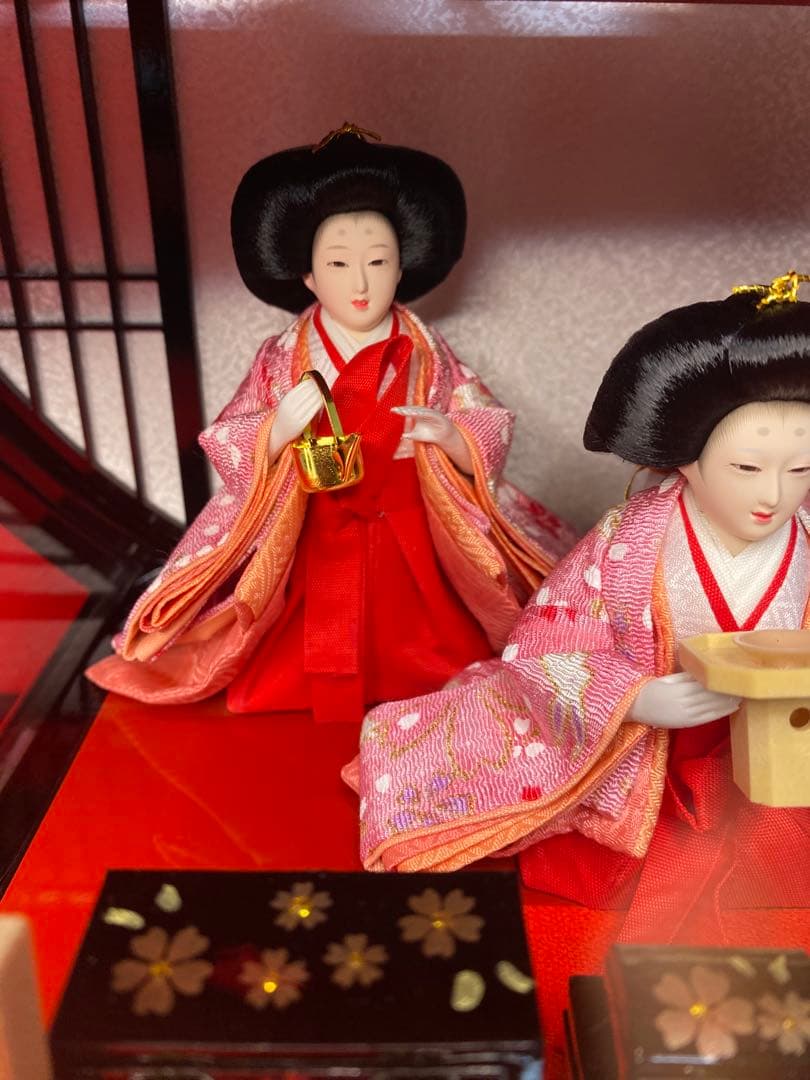 雛人形　五人飾り円型アクリルケース入・間口約４４×奥約２３×高約４５㎝