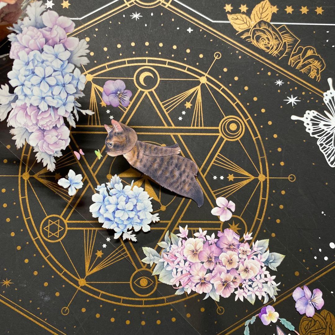 【9465】海外　マステ　4.5/巻　PETマスキングテープ　猫　お花　動物系