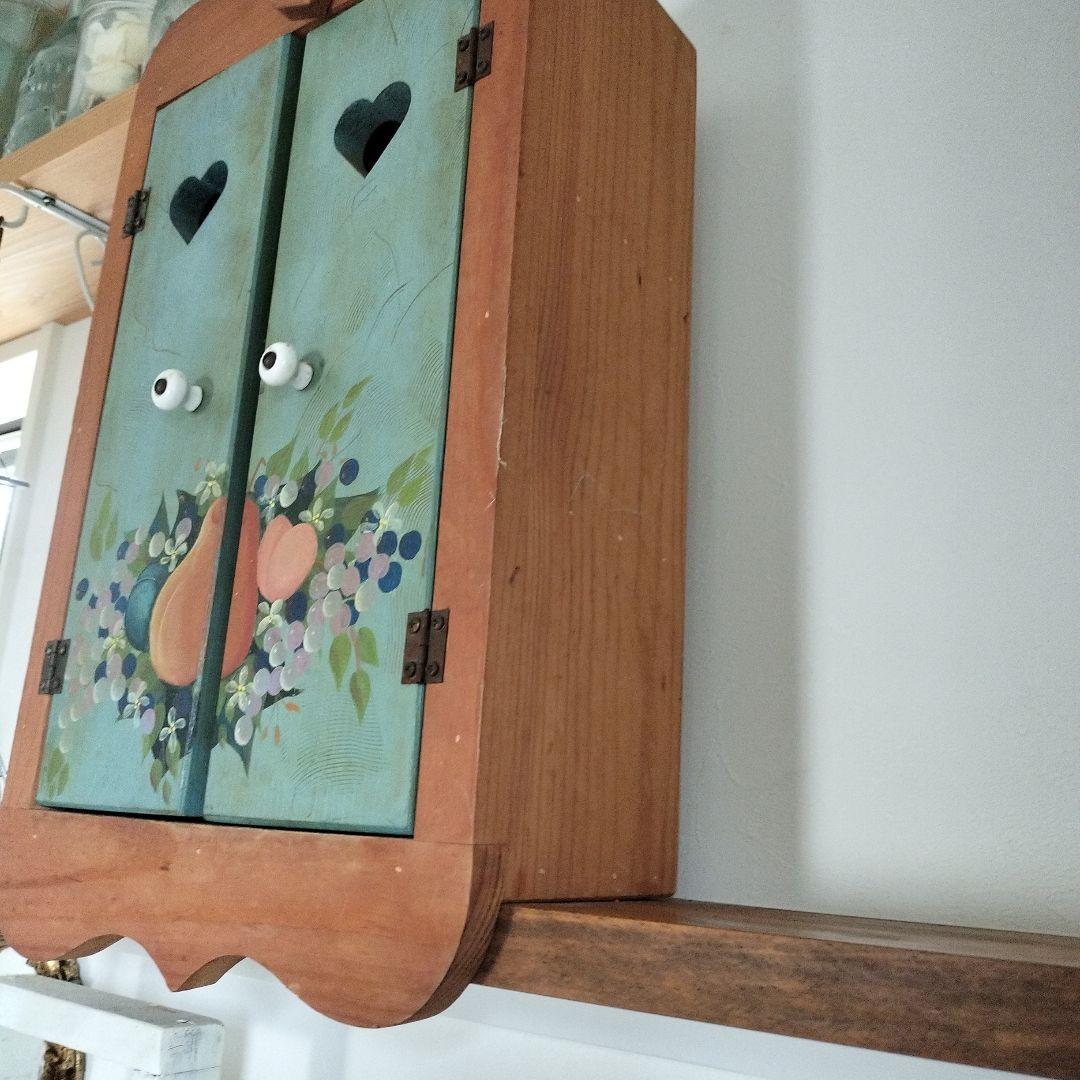 木製ラック ハート型扉 3段収納 トールペイント