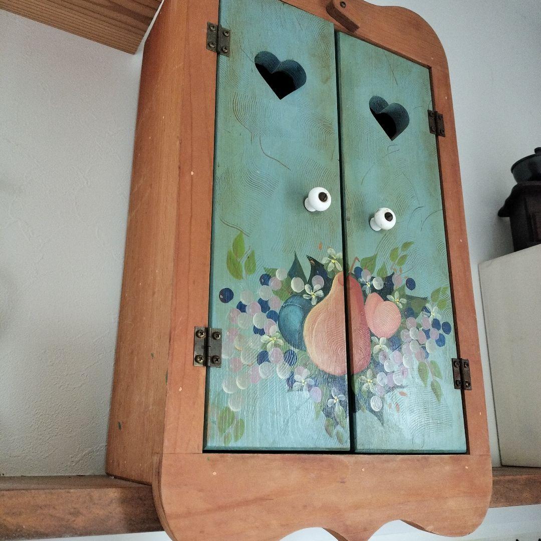 木製ラック ハート型扉 3段収納 トールペイント