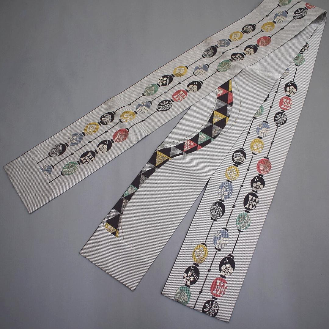 M18-7 新品 正絹 本場筑前博多織 小袋 半幅帯 提灯/ウロコ 協和織