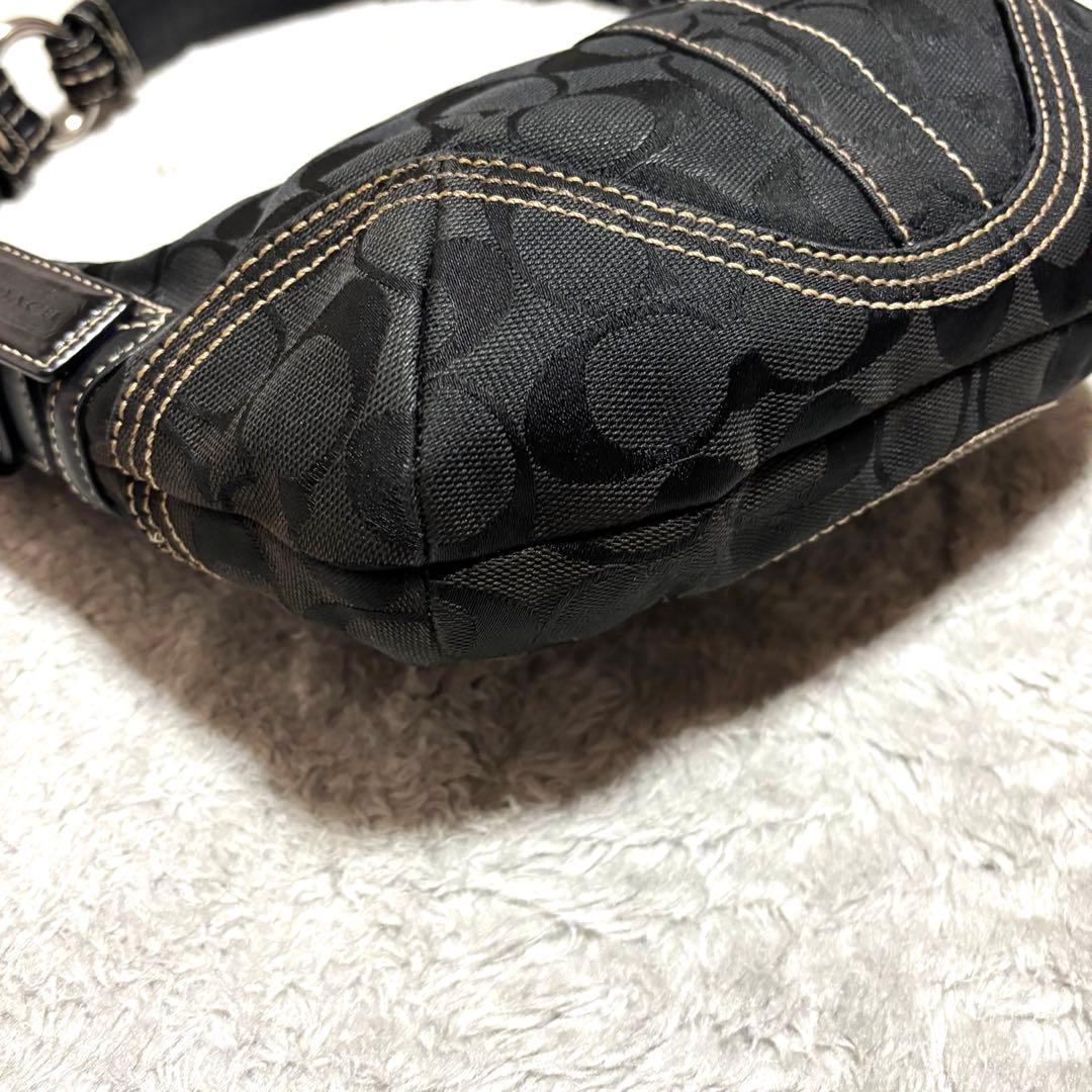 コーチ ワンショルダーバッグ 三日月 キャンバス レザー ブラック 本革