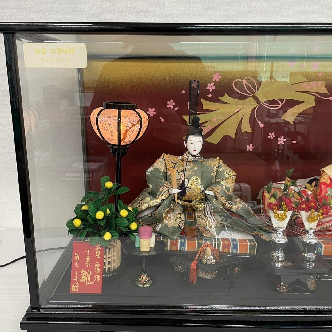雛人形 ケース 雛祭り 特選 面取ガラス 本頭 西陣織 J0297