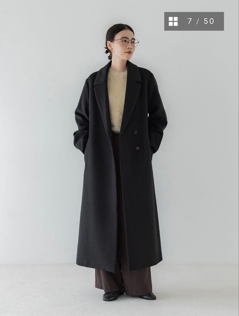 【未使用品】crewre ウールロングコート　size3 ブラック