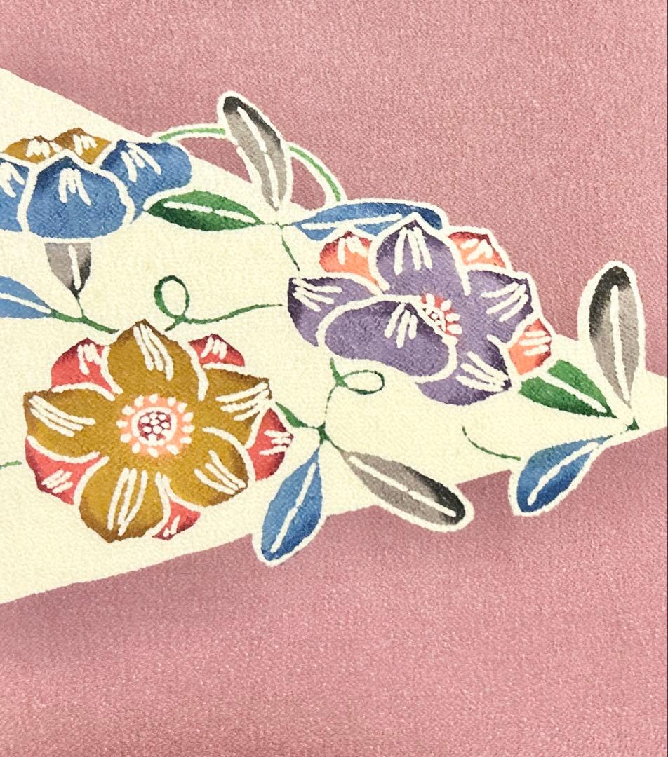 本場琉球紅型染 名古屋帯 正絹 縮緬 中古 ピンク 薄赤紫 上質 yzk742