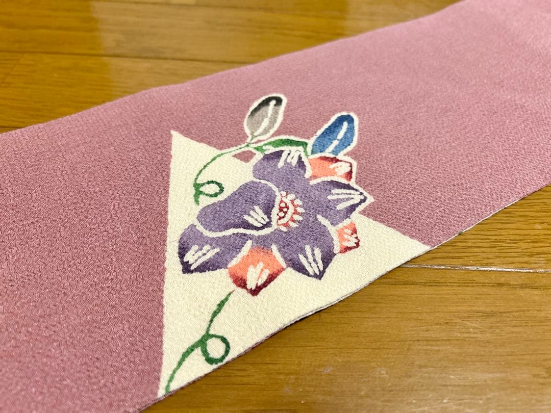 本場琉球紅型染 名古屋帯 正絹 縮緬 中古 ピンク 薄赤紫 上質 yzk742