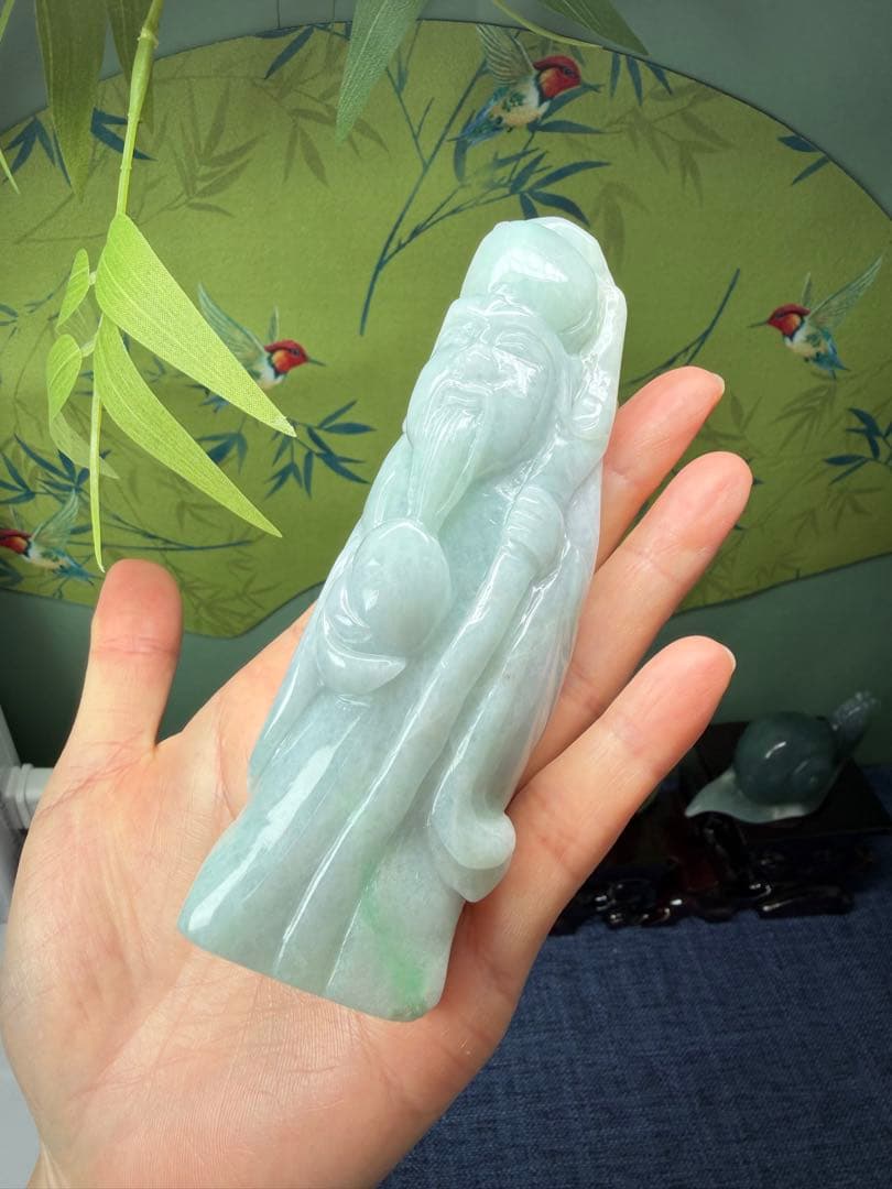 デカイ‼️ミャンマー産本翡翠　翡翠原石の原皮付き、長生きの仙人「寿星公」鑑定書付き