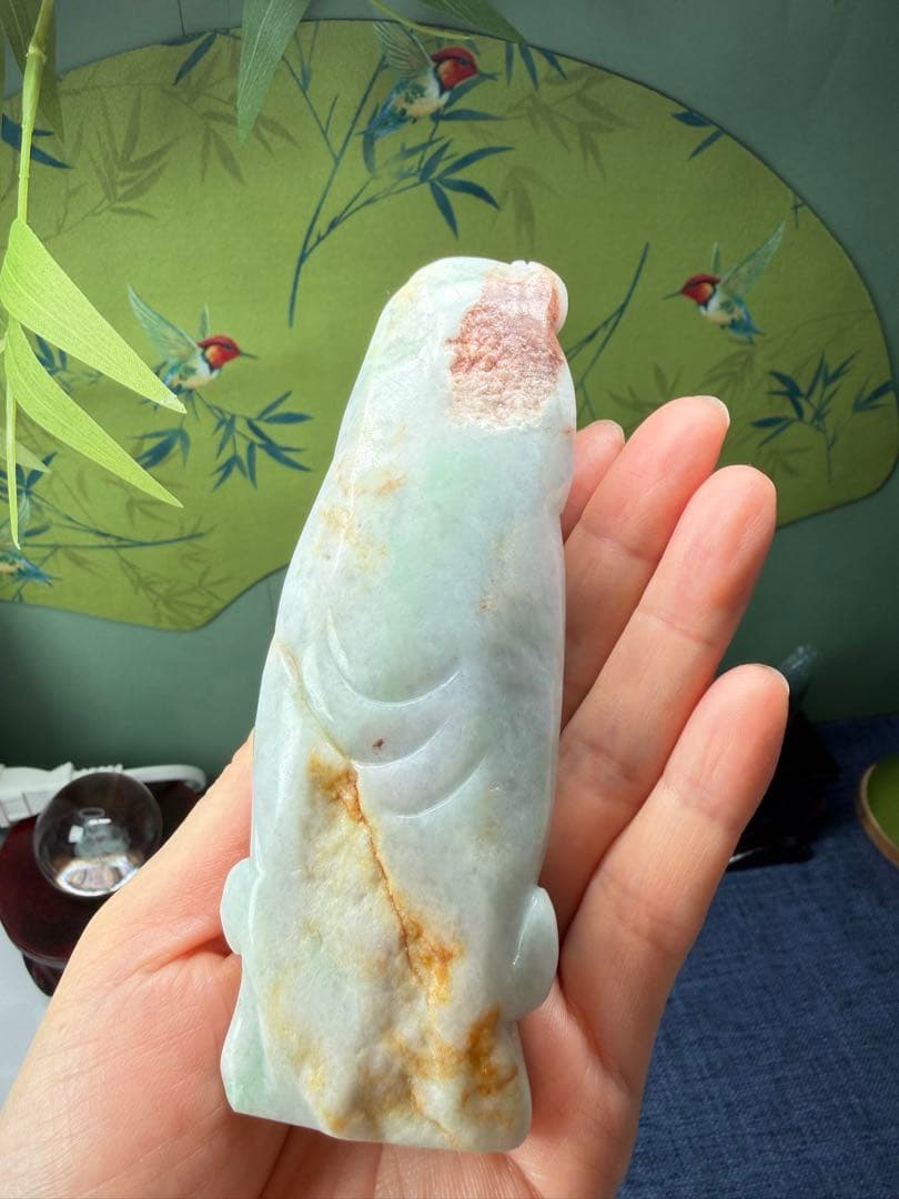 デカイ‼️ミャンマー産本翡翠　翡翠原石の原皮付き、長生きの仙人「寿星公」鑑定書付き