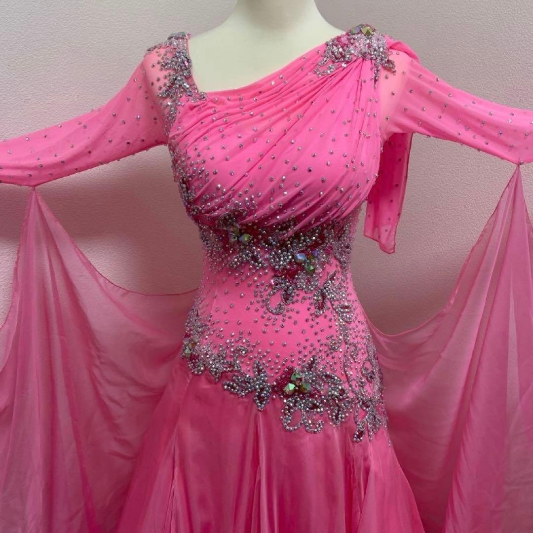 【美品】社交ダンスドレス ピンク チョーカー付　9号