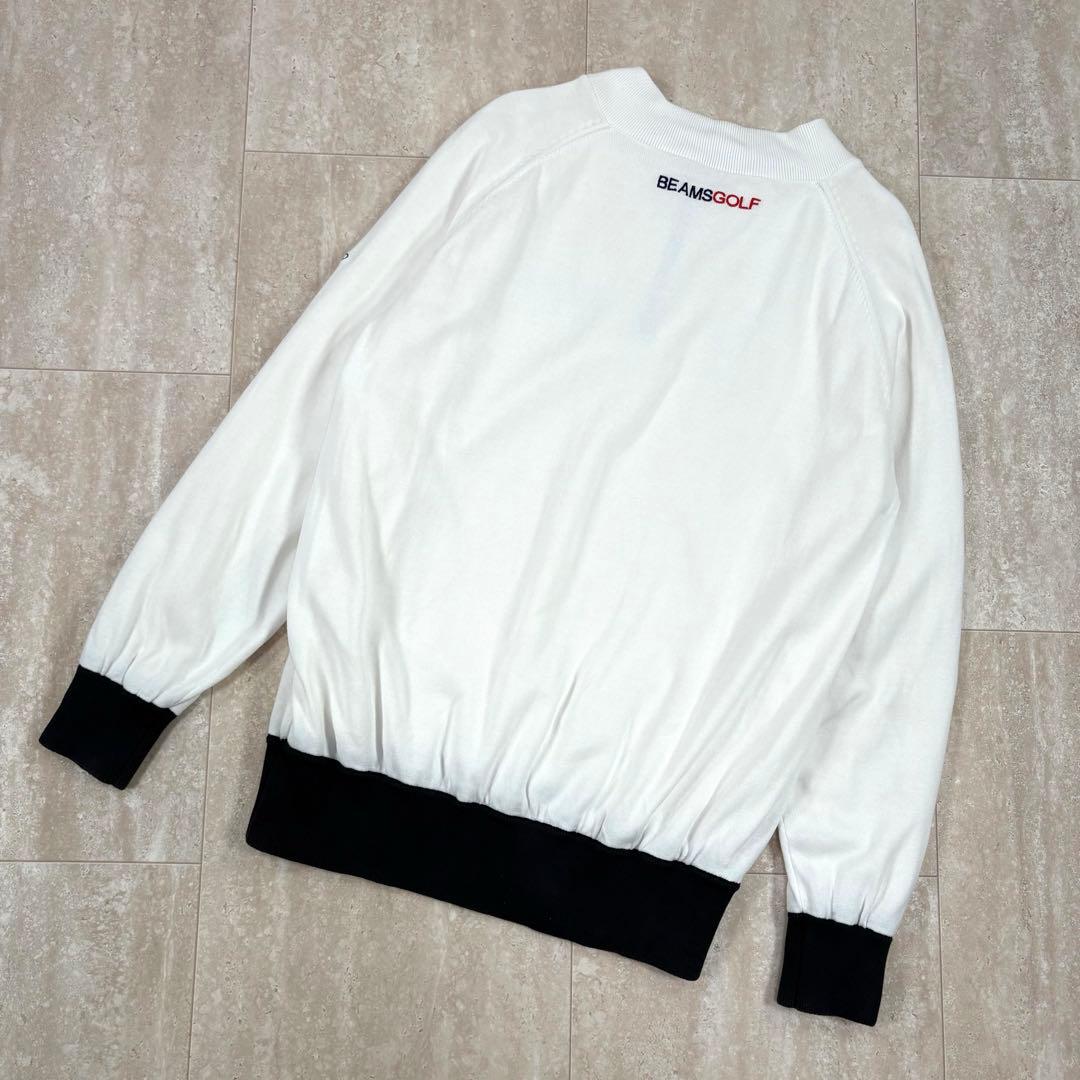 ビームスゴルフ　BEAMS GOLF ニットブルゾン　セーター　白xネイビー