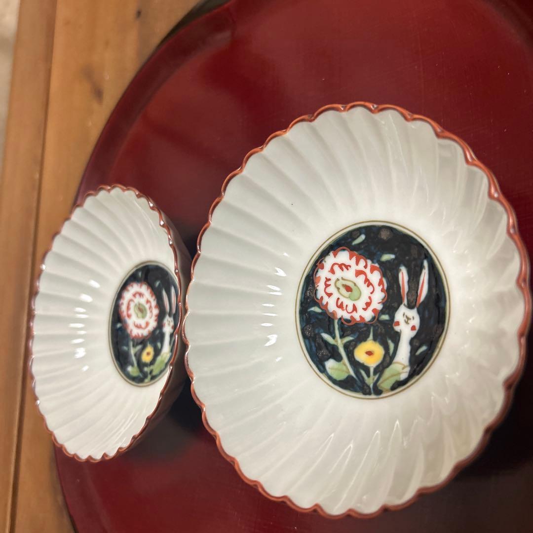 作家　陶芸作家　空萌工房 うさぎ 田口紀美子　菊割小鉢　2枚セット