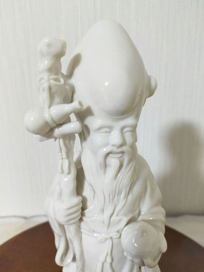 セール中!　 中国美術 七福神　白磁　寿老人立像　健康運、幸運アップ　縁起物置物