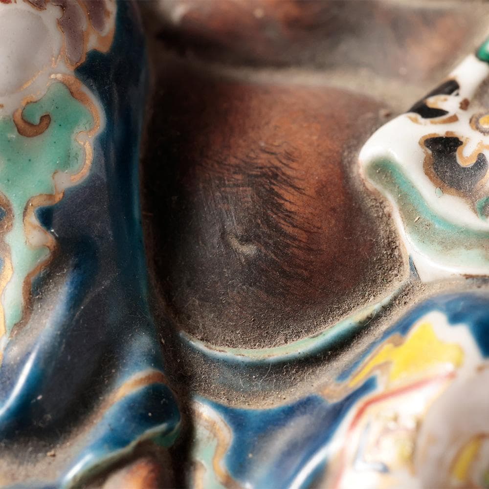 T 九谷焼き　布袋像　唐草模様　青手九谷　布袋　仏像　東洋彫刻　時代年代物