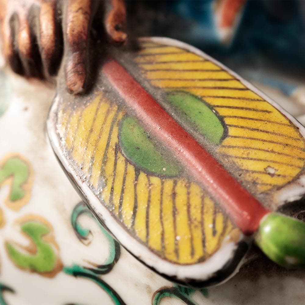 T 九谷焼き　布袋像　唐草模様　青手九谷　布袋　仏像　東洋彫刻　時代年代物