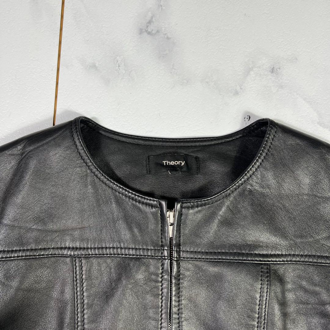 美品 20SS theory セオリーノーカラー ラムレザージャケット S