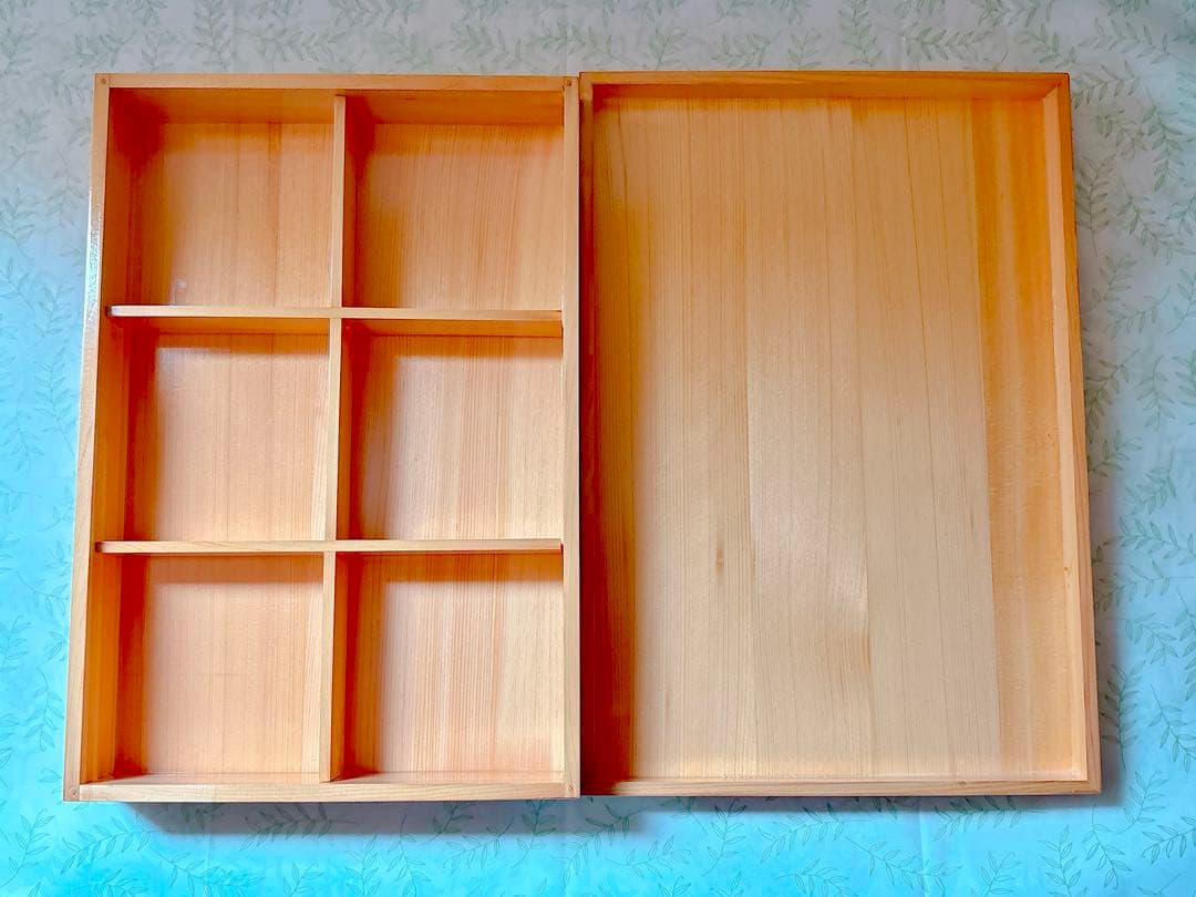 松花堂/ヒノキ 檜彩（ひさい）弁当箱 六ツ切 （身・蓋・仕切り付き）5客セット