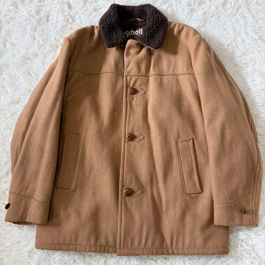 SCHOTT ランチコート ボアジャケット くるみボタン ウール ブラウン L