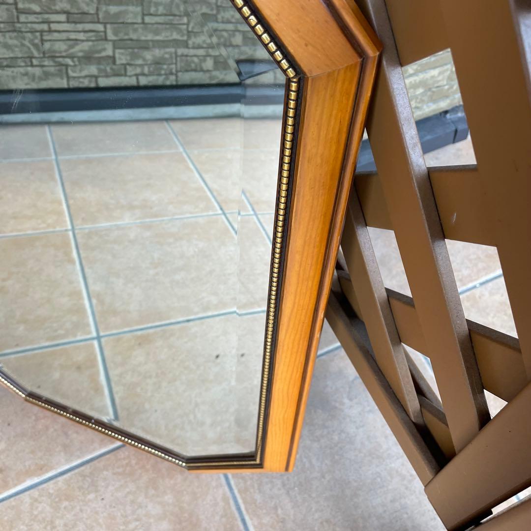 アンティーク調 イタリア製 8角 壁掛けミラー 鏡 木製額縁 ウォールミラー