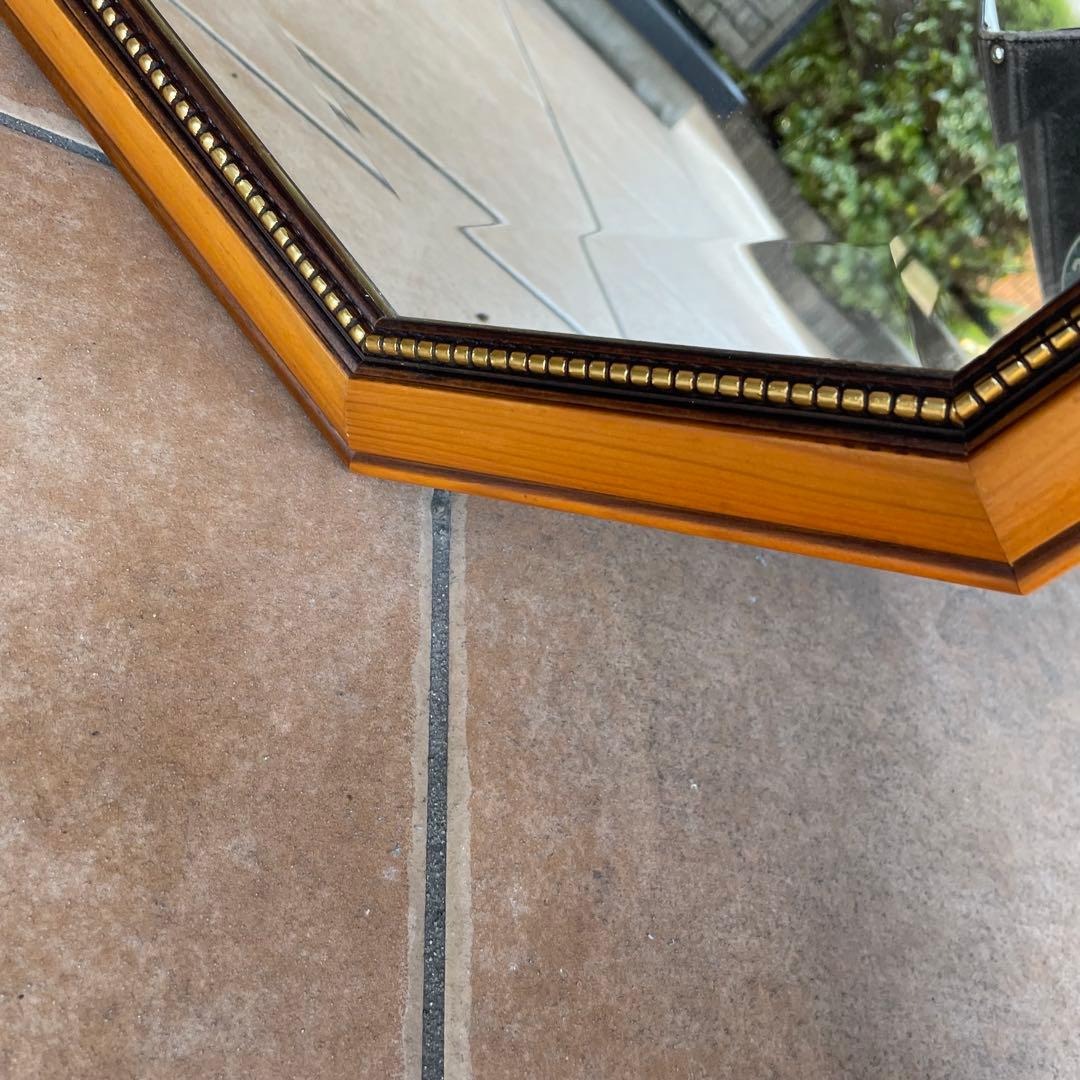 アンティーク調 イタリア製 8角 壁掛けミラー 鏡 木製額縁 ウォールミラー