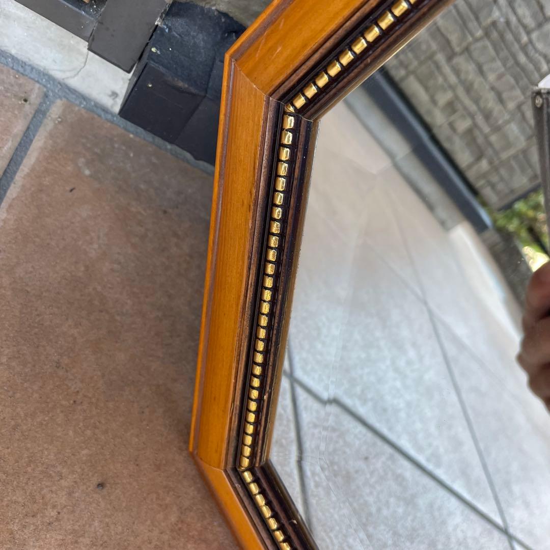 アンティーク調 イタリア製 8角 壁掛けミラー 鏡 木製額縁 ウォールミラー