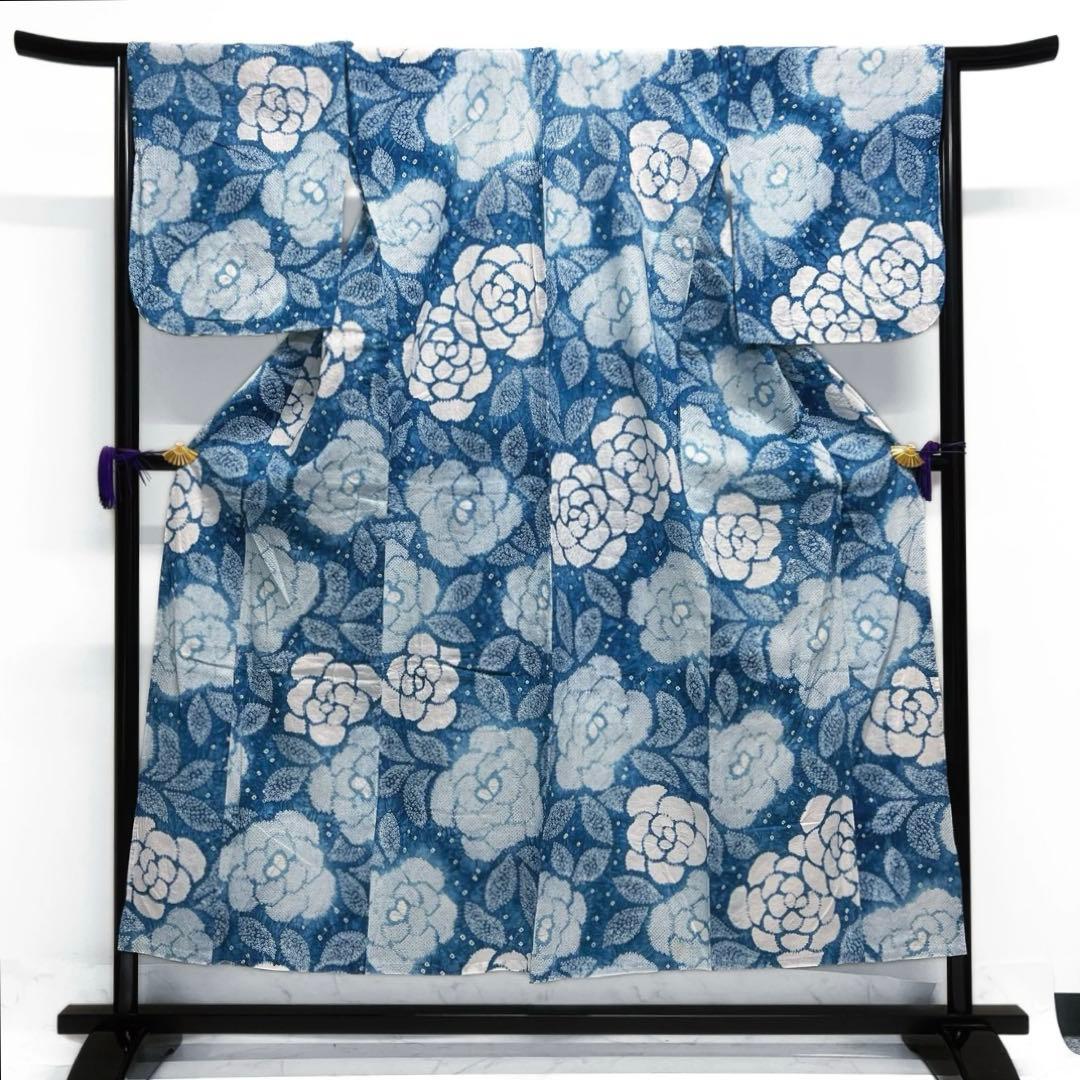 浴衣　有松鳴海絞り　花模様　ブルー　グラデーション　着物　032a d