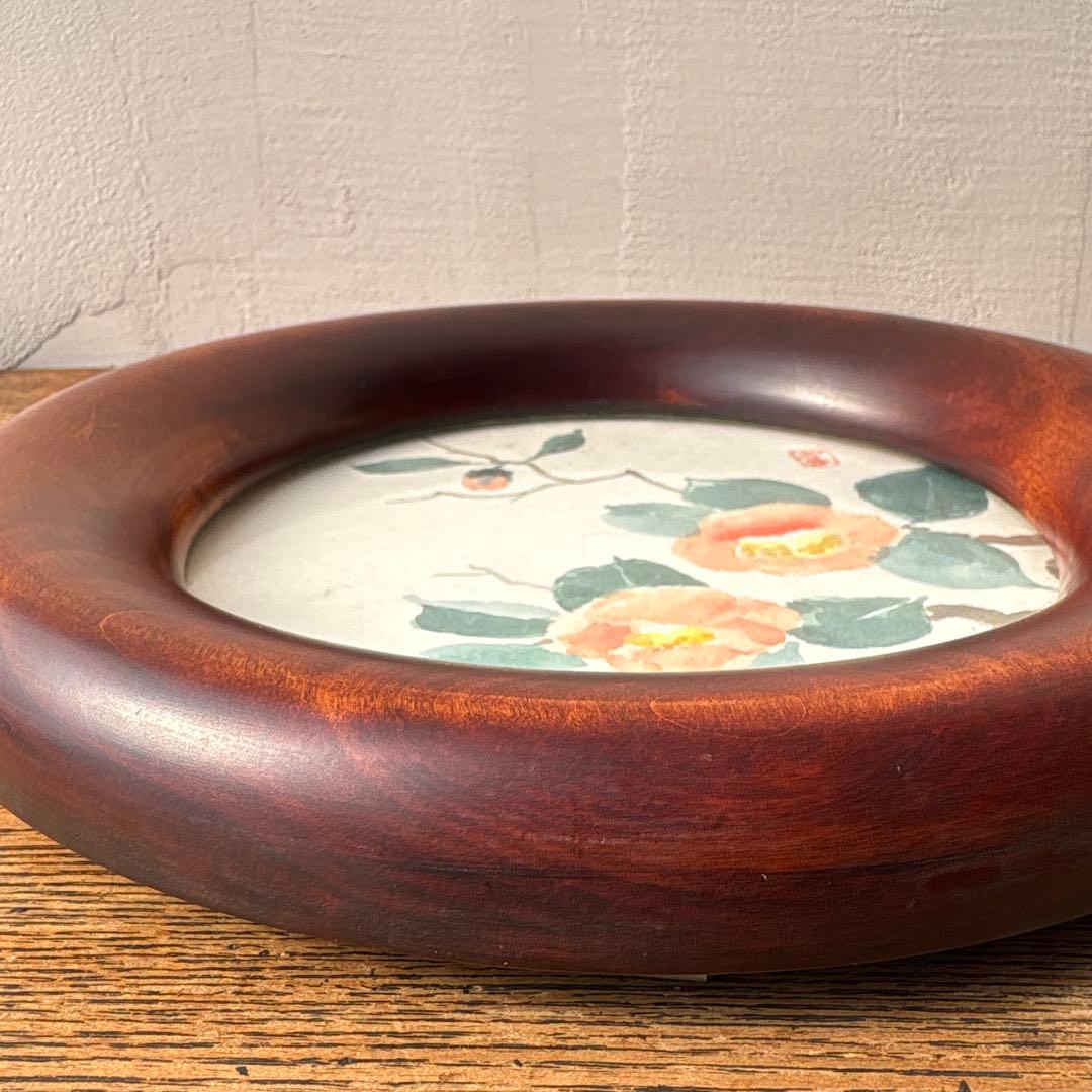 木製 無垢材 くり抜き 削りだし 丸窓 フォトフレーム 円形額縁 ヴィンテージ