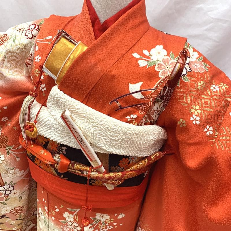 510ag7■七五三 七歳 女児 着物&袋帯&長襦袢 御所車 トール■美品