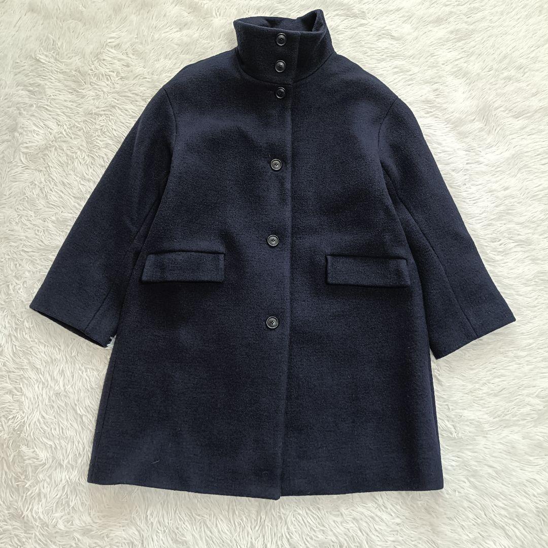 ユナイテッドアローズ スタンドカラーウールコート ミドル丈 ネイビー 36
