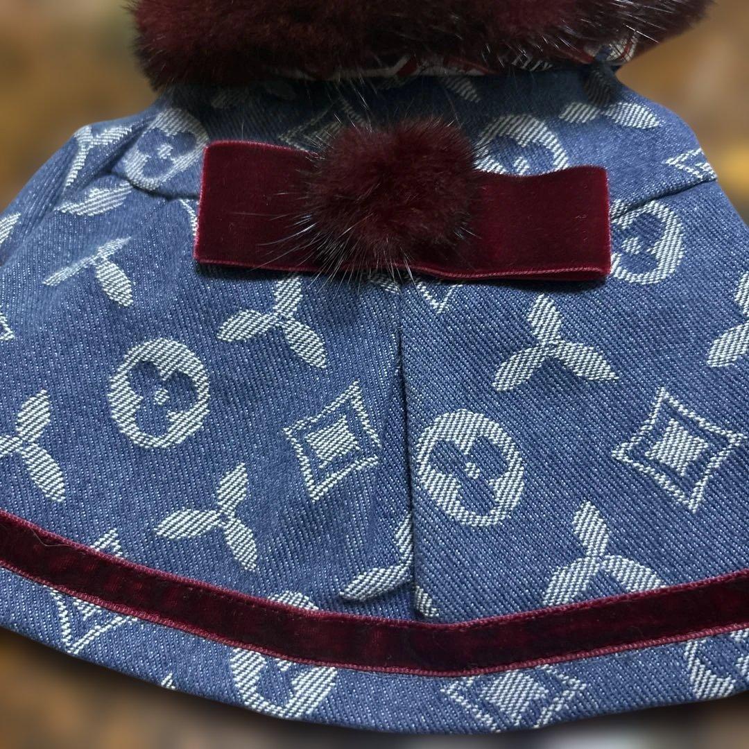 犬服 デニム ミンク付き コート