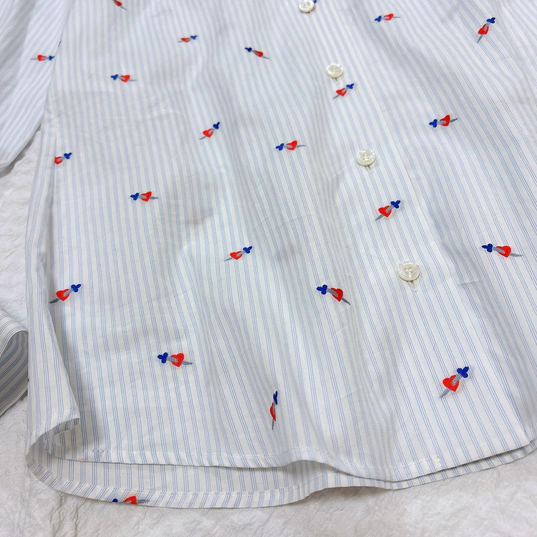 美品✨GUCCI ハート刺繍　リボン　ブラウス　シャツ　ロゴボタン　ストライプ
